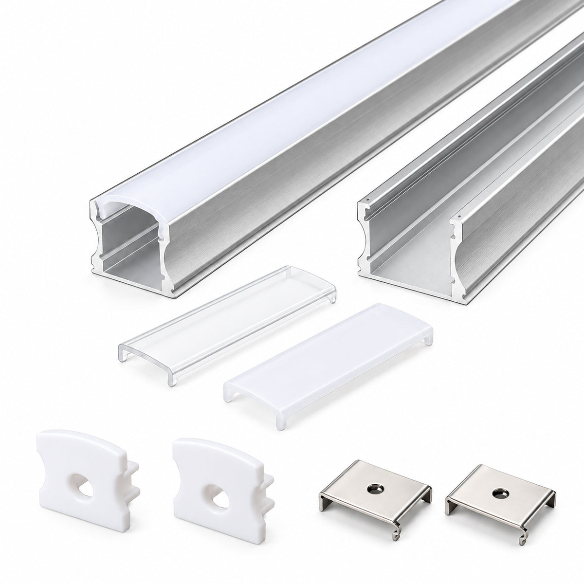 Silver 613-B 17.2 × 14.4mm Mini Square Trimless Surface-Mount LED Aluminum Channel, 10mm Inner Width, with Milky White Cover & Installation Accessories
