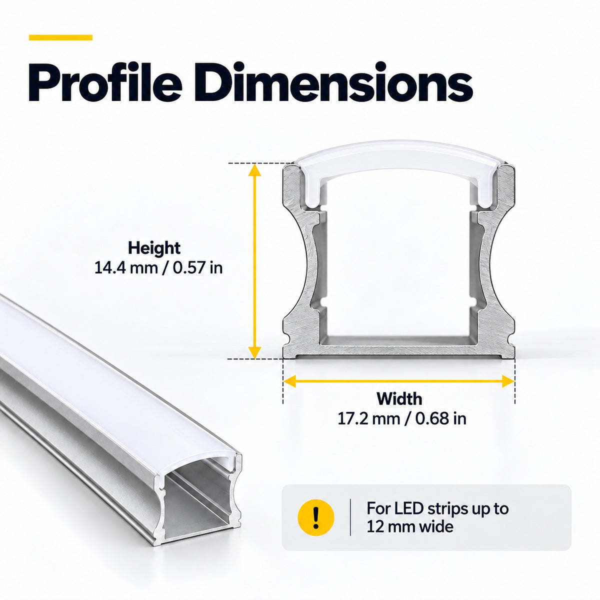 Silver 613-B 17.2 × 14.4mm Mini Square Trimless Surface-Mount LED Aluminum Channel, 10mm Inner Width, with Milky White Cover & Installation Accessories