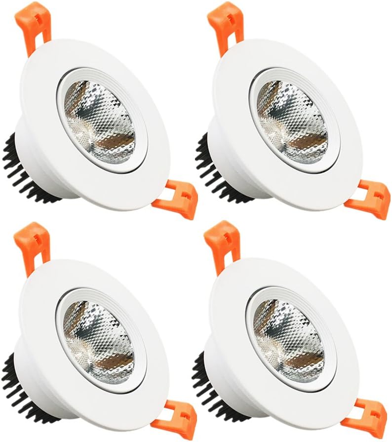 LightingWill 2inch LED Dimmable Downlight, 5W COB Recessed Ceiling Light, Natulre White 3000K-3500K, CRI80, 25W Halogen Bulbs Equivalent (2Pack)
