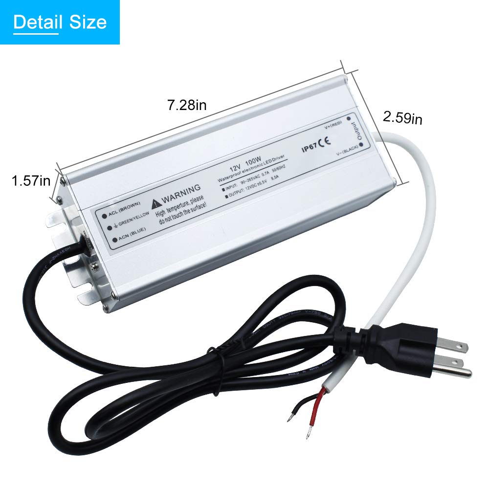 12V Waterproof LED Power Supply, 30W–300W Outdoor LED Driver, 90–265V AC Input, Single or Dual Wire Output, CE/RoHS/FCC Certified, US / UK / EU Plug & Wire Lead Options