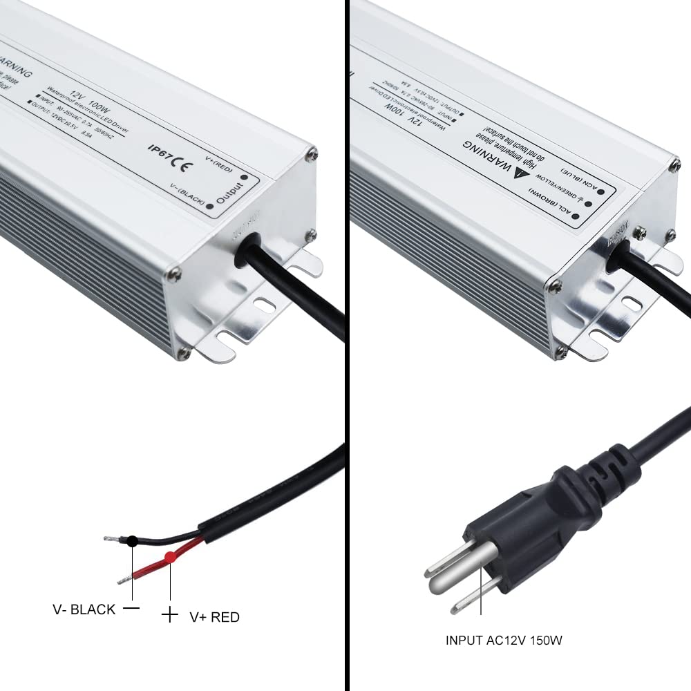 12V Waterproof LED Power Supply, 30W–300W Outdoor LED Driver, 90–265V AC Input, Single or Dual Wire Output, CE/RoHS/FCC Certified, US / UK / EU Plug & Wire Lead Options