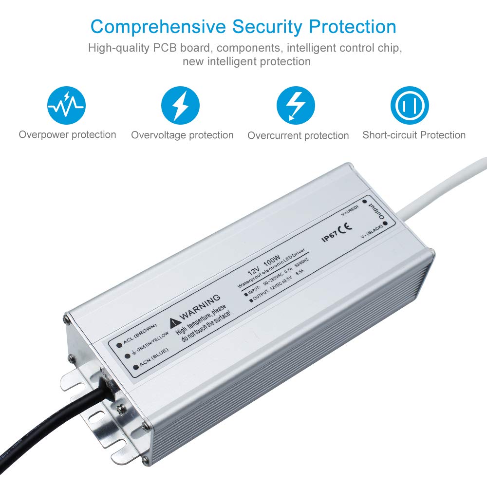 12V Waterproof LED Power Supply, 30W–300W Outdoor LED Driver, 90–265V AC Input, Single or Dual Wire Output, CE/RoHS/FCC Certified, US / UK / EU Plug & Wire Lead Options