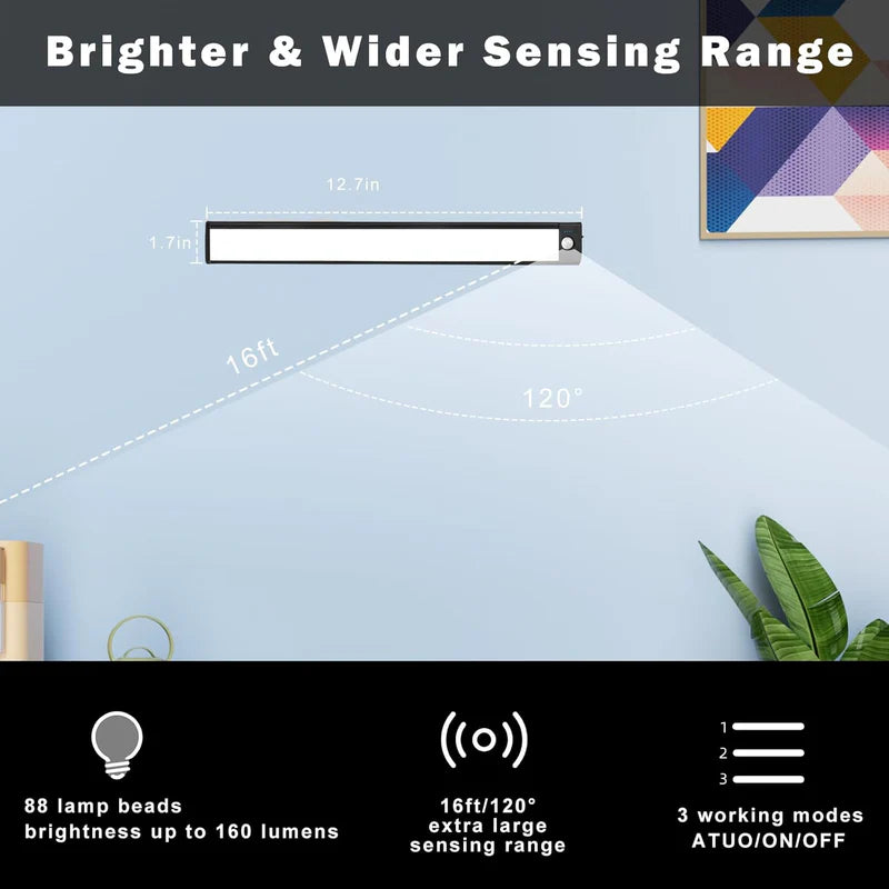 LightingWill Rechargeable Under Cabinet Light 2 Pack 10” / 12.7”, 3CCT 3000K/4000K/6000K LED Cabinet Light, Motion Sensor and Touch Dimming, Slim Magnetic Design, Black Finish