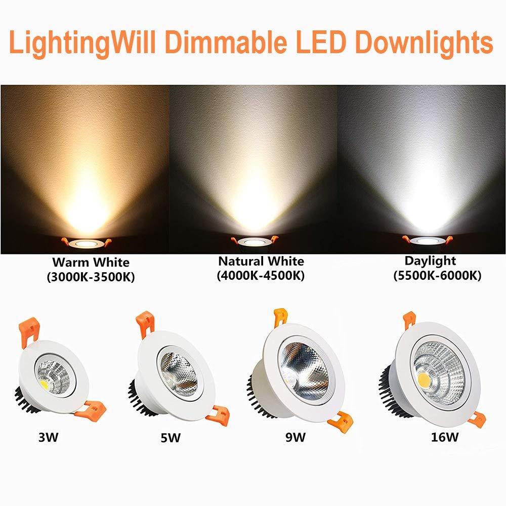 ECO-2 Series Adjustable COB LED Recessed Downlight – White Housing – TRIAC Dimmable – 3W/5W/9W – 4-Pack/6-Pack/10-Pack – 3000K–6000K – 100–130V / 200–240V