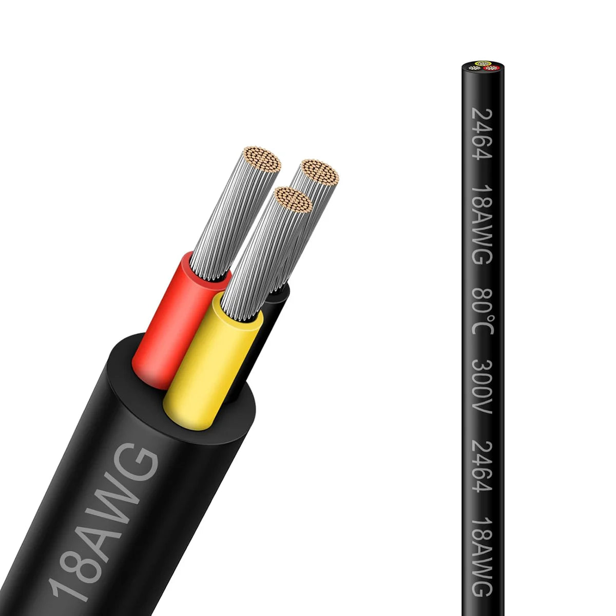 18 AWG Multi-Conductor Cable, Stranded Tinned Copper Wire, 2/3/4/5 Core, Black/White PVC Jacket Extension Cord for Electrical Installations — 3m–50m (10ft–165ft) Options