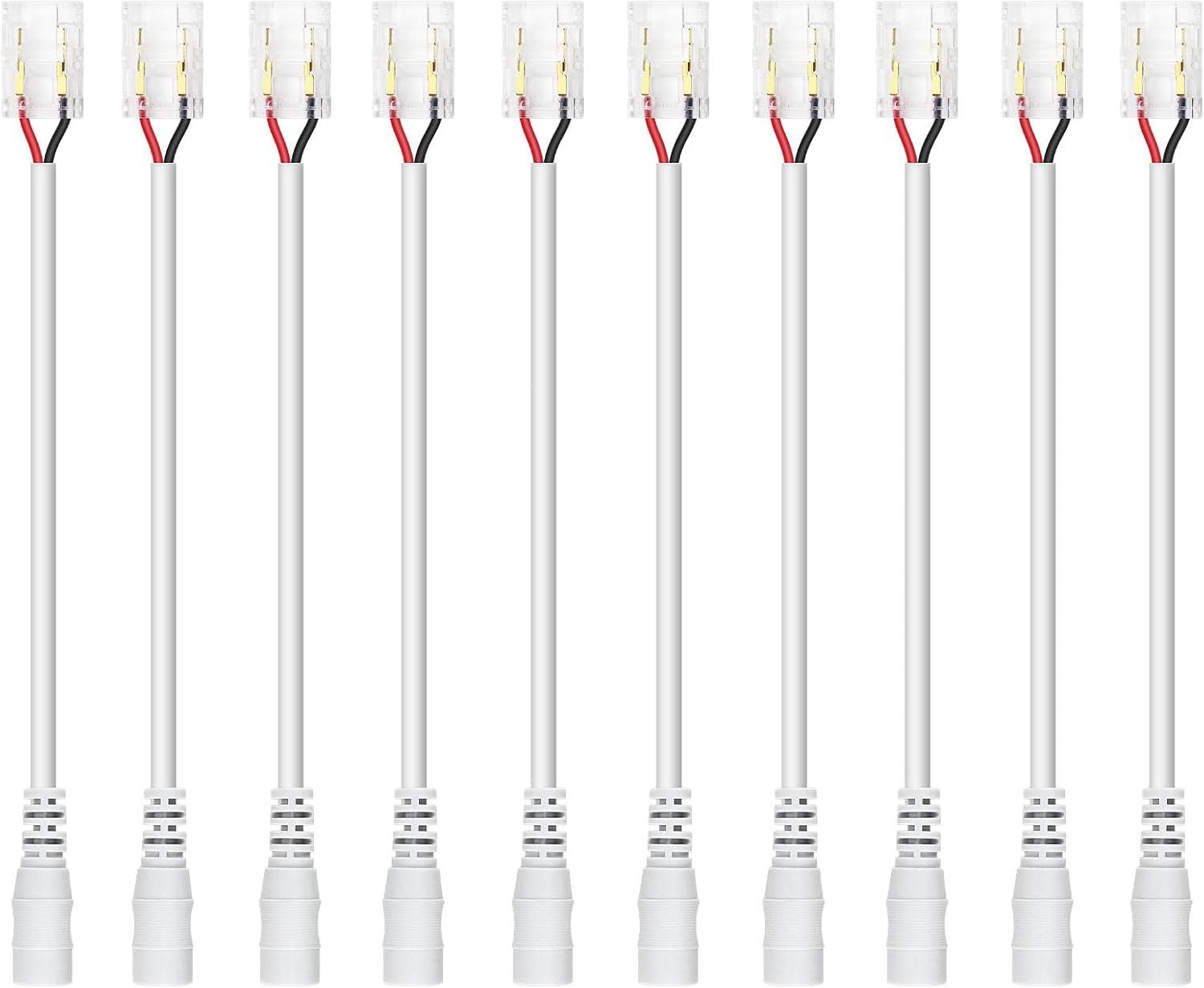 LightingWill LED Strip Connectors 2Pin 8mm, 10 PCS LED Connectors Solderless Pigtail for Single Color LED Light Strips, Compatible with COB/SMD 2835 3528