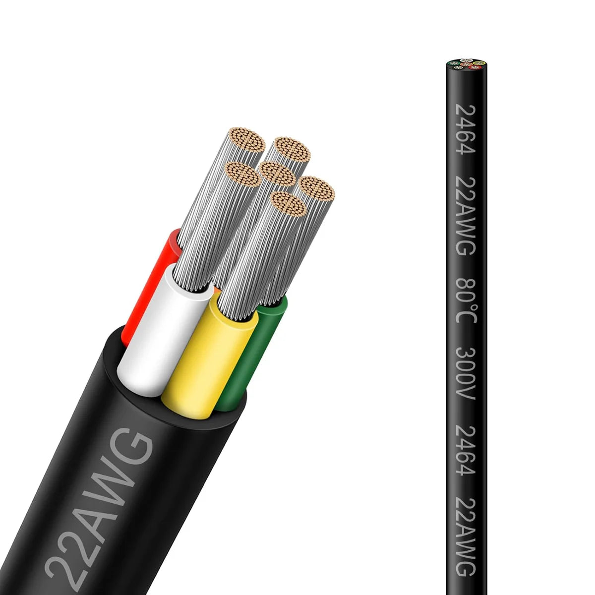 22 AWG Electrical Cable, Stranded Tinned Copper Multi-Conductor Wire, 6/7/8 Core, Black/White PVC Sheathed Flexible Control Wire — 3m–50m (10ft–165ft) Options