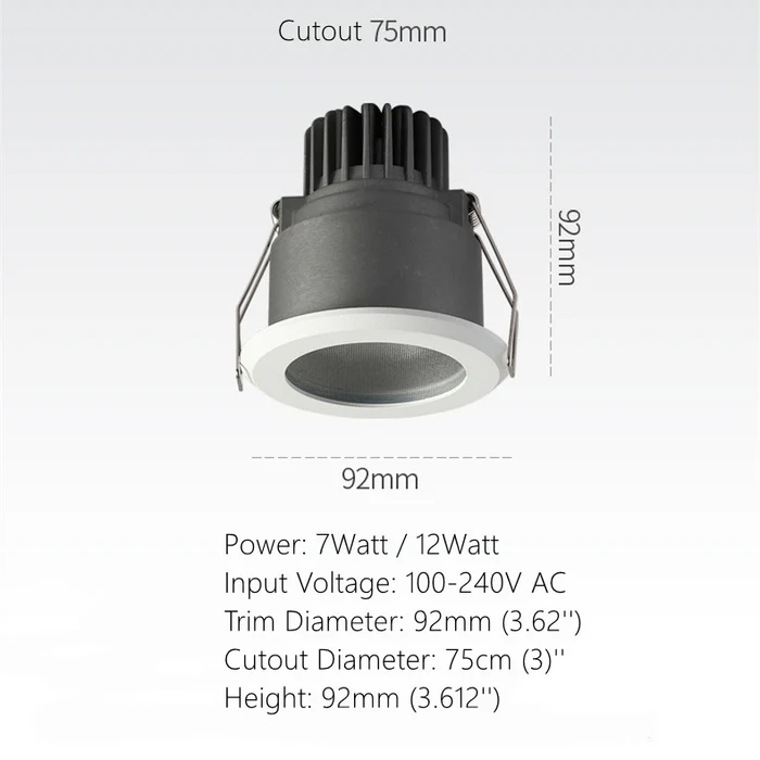 FX Waterproof Downlight – FX-1 Series IP65 LED Recessed Light | 7W / 12W / 15W | CRI 80+ | AC100–240V | Vapor-Proof Ceiling Fixture for Bathroom, Sauna & Outdoor Use | Black Trim | 1 / 4 / 10 Pack | Non-Dimmable