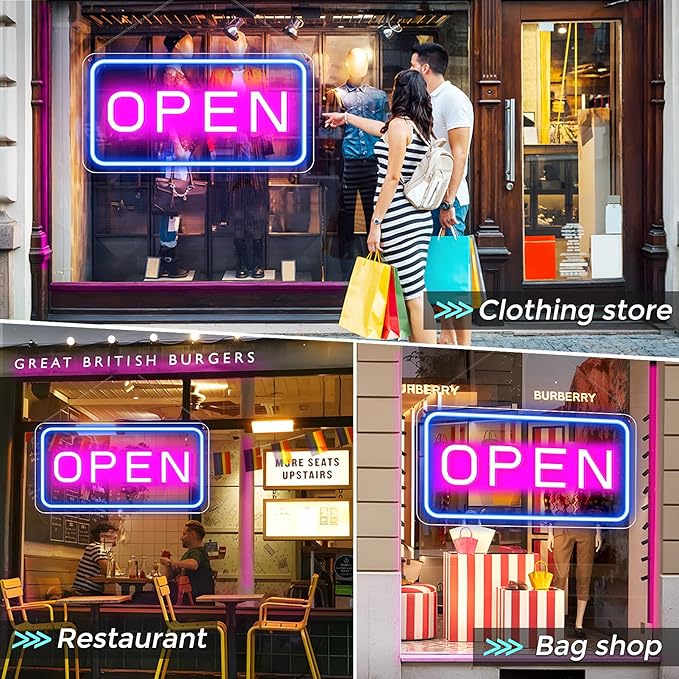 OPEN LED shop signs – USB Powered | 16×9 inch | 5 Color Options | LED Window Hanging Light for Cafes, Restaurants & Retail Shops