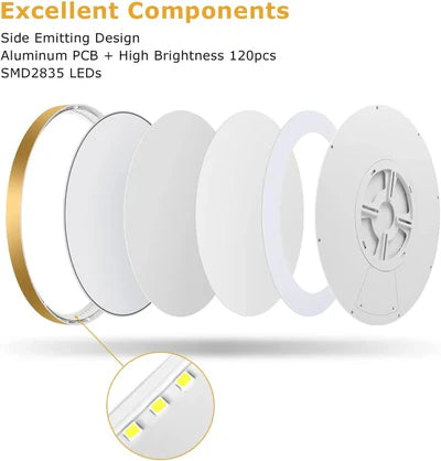 12 Inch 24W White / Gold Round Slim LED Ceiling Lights – AC 110–130V | 3000K / 4500K / 5000K / 6500K | Flush Mount Ceiling Light for Modern Home Lighting | 1-Pack – Local Stock (US)