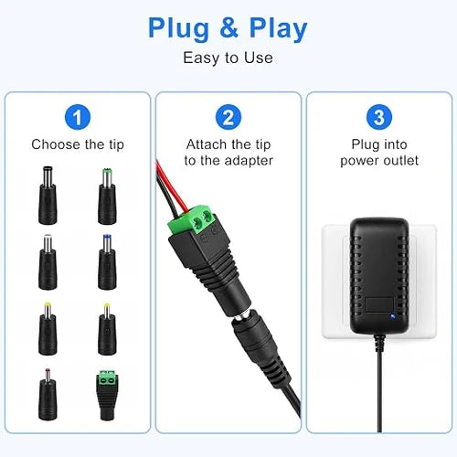 3V-12V 30W Plug-in LED Adapter - AC 100-240V Input, Black Housing with UK Plug for LED Strip Lights, Cabinet Lighting and Home DIY Projects