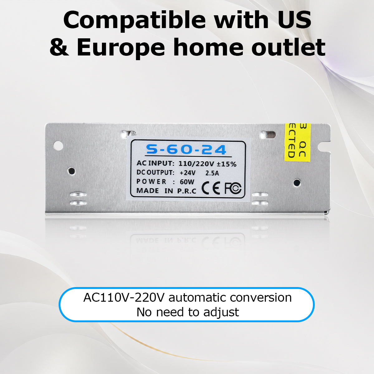 DC 24V LED Switching Power Supply 60W–240W, AC 110/220V Input, Constant Voltage LED Driver Transformer, Durable Metal Housing with Screw Terminals, CE/FCC/RoHS Certified