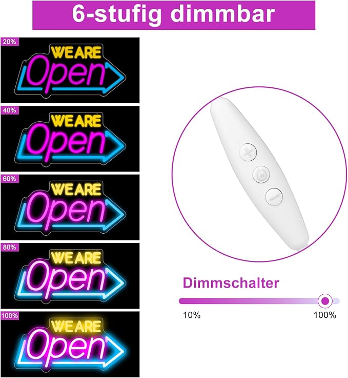 WE ARE OPEN Silicone LED shop signs – USB Powered | 16.1 × 7.8 inch | Arrow Shape | 2 Glow Color Options | LED Window Sign for Cafes, Restaurants &amp; Retail Shops