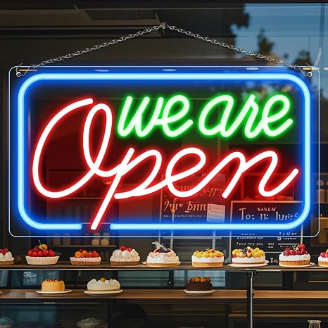 WE ARE OPEN LED Silicone LED shop signs – 16.5×9 Inch (42×23 cm) Horizontal Style | 5V USB Powered Dimmable Multicolor Glow Light for Cafes, Restaurants & Retail Shops