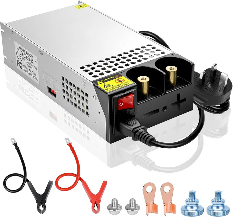 Upgrade DC 12V 360W–720W (30A–60A) Switching Power Supply, AC 110/240V Input Converter &amp; Transformer, Cooling Fan Design, LED Driver Adapter for Strip Lights, 3D Printer, Radio — US/UK/EU Plug Options, CE/FCC/RoHS Certified