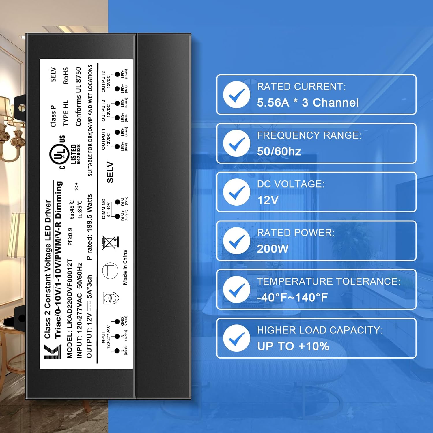 inShareplus 200W Dimmable LED Driver, 12V Triac Power Supply, AC to DC Transformer for LED Light, Compatible with Lutron and Leviton Dimmer, Waterproof IP67, UL Listed, Class 2