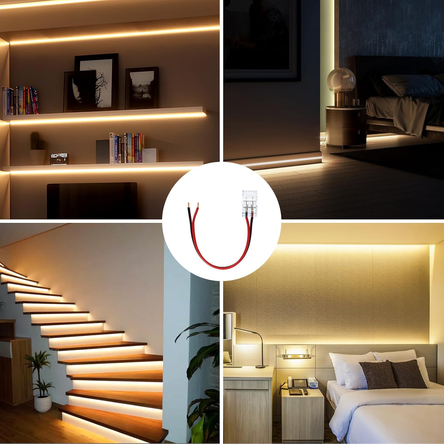 LightingWill LED Strip Connectors 2Pin 8mm, 10 PCS LED Connectors Solderless Pigtail for Single Color LED Light Strips, Compatible with COB/SMD 2835 3528