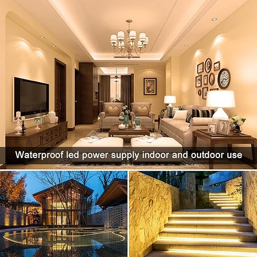 12V Waterproof LED Transformer, 200W–500W Outdoor LED Driver, 90–140V AC Input, Single or Dual Wire Output, CE/RoHS/FCC Certified, US Plug & Wire Lead Options
