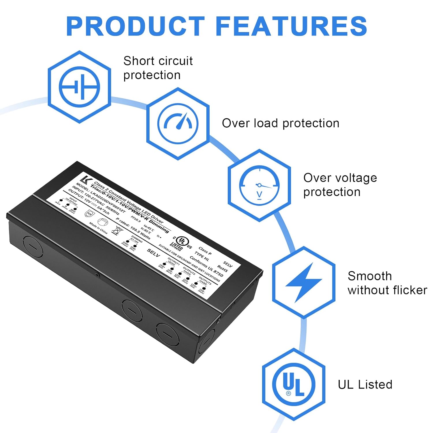 inShareplus 200W Dimmable LED Driver, 12V Triac Power Supply, AC to DC Transformer for LED Light, Compatible with Lutron and Leviton Dimmer, Waterproof IP67, UL Listed, Class 2