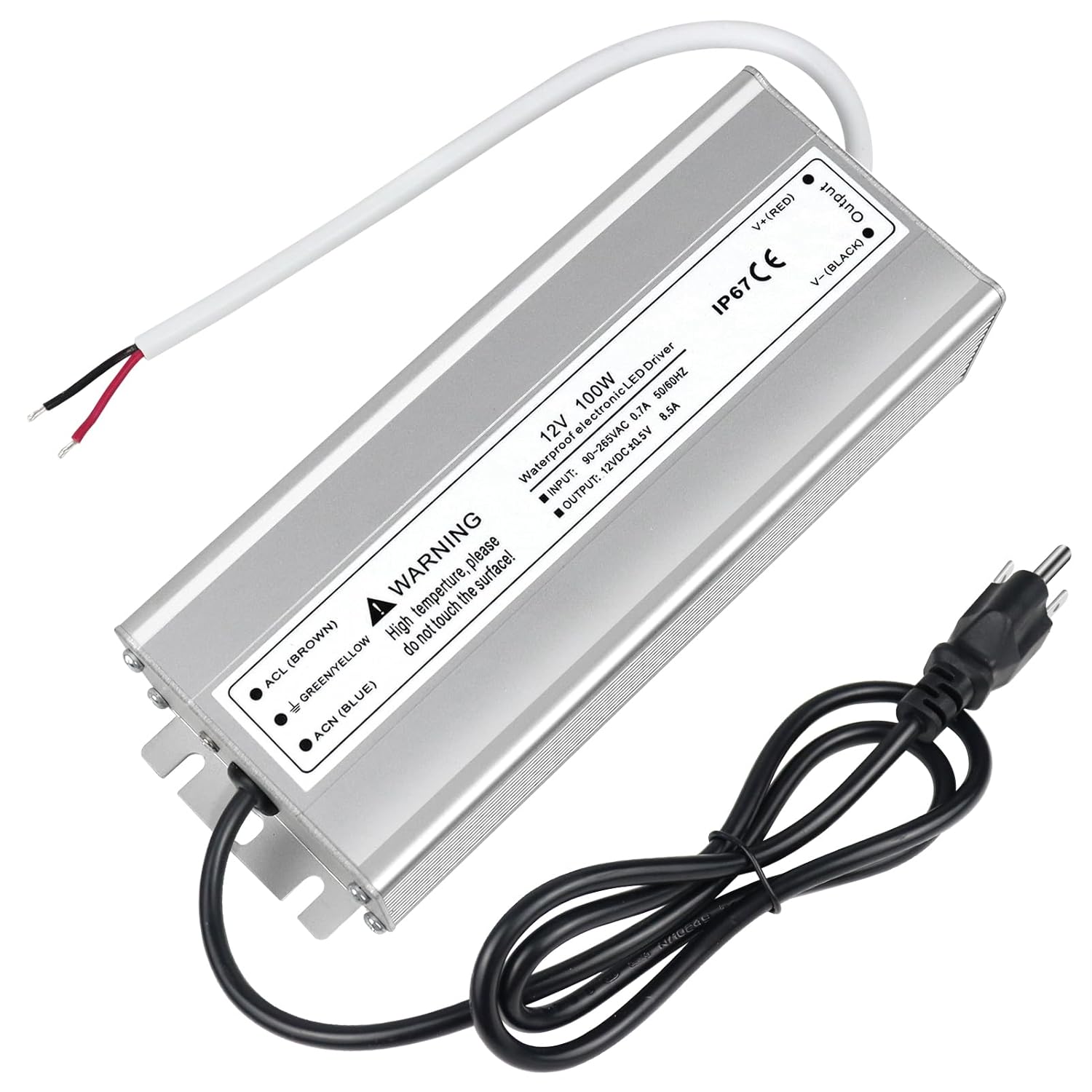 12V Waterproof LED Power Supply, 30W–300W Outdoor LED Driver, 90–265V AC Input, Single or Dual Wire Output, CE/RoHS/FCC Certified, US / UK / EU Plug & Wire Lead Options