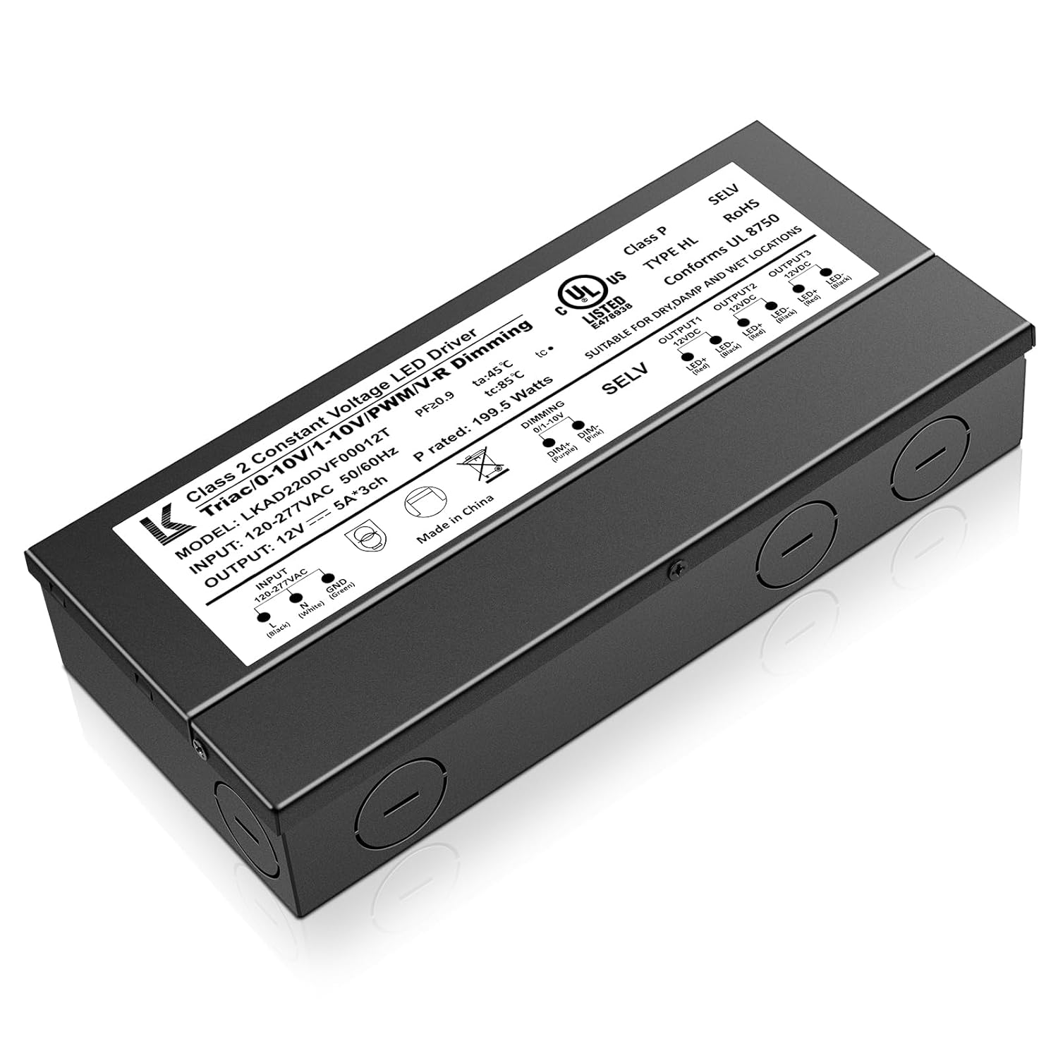 inShareplus 200W Dimmable LED Driver, 12V Triac Power Supply, AC to DC Transformer for LED Light, Compatible with Lutron and Leviton Dimmer, Waterproof IP67, UL Listed, Class 2