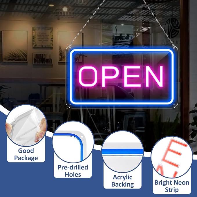 OPEN LED shop signs – Rectangular | 2 Glow Color Options | 16×9 / 23×12 inch | Window Hanging |  Plug & Play for Retail Stores, Shops & Boutiques
