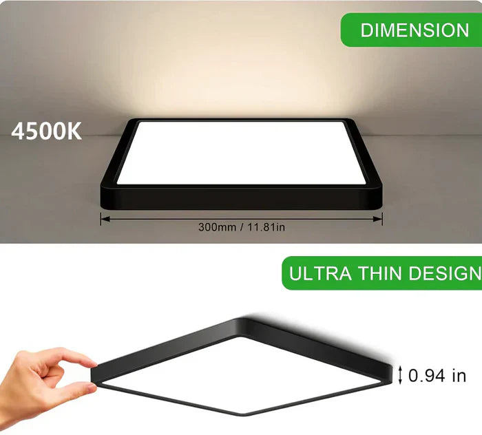 9 Inch 18W White / Black Square Slim LED Ceiling Lights – AC 110–130V | 3000K / 4500K / 5000K / 6500K | Flush Mount Ceiling Light for Modern Home Lighting | 1-Pack – Local Stock (US)