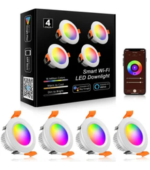 2Inch 5W Smart LED Recessed Downlight, WiFi Control, Dimmable RGB & CCT 2700-6500K, 100–240V, White Housing, Compatible with Alexa and Google Home, 4/6/10-Pack, Smart Home Ambient Lighting