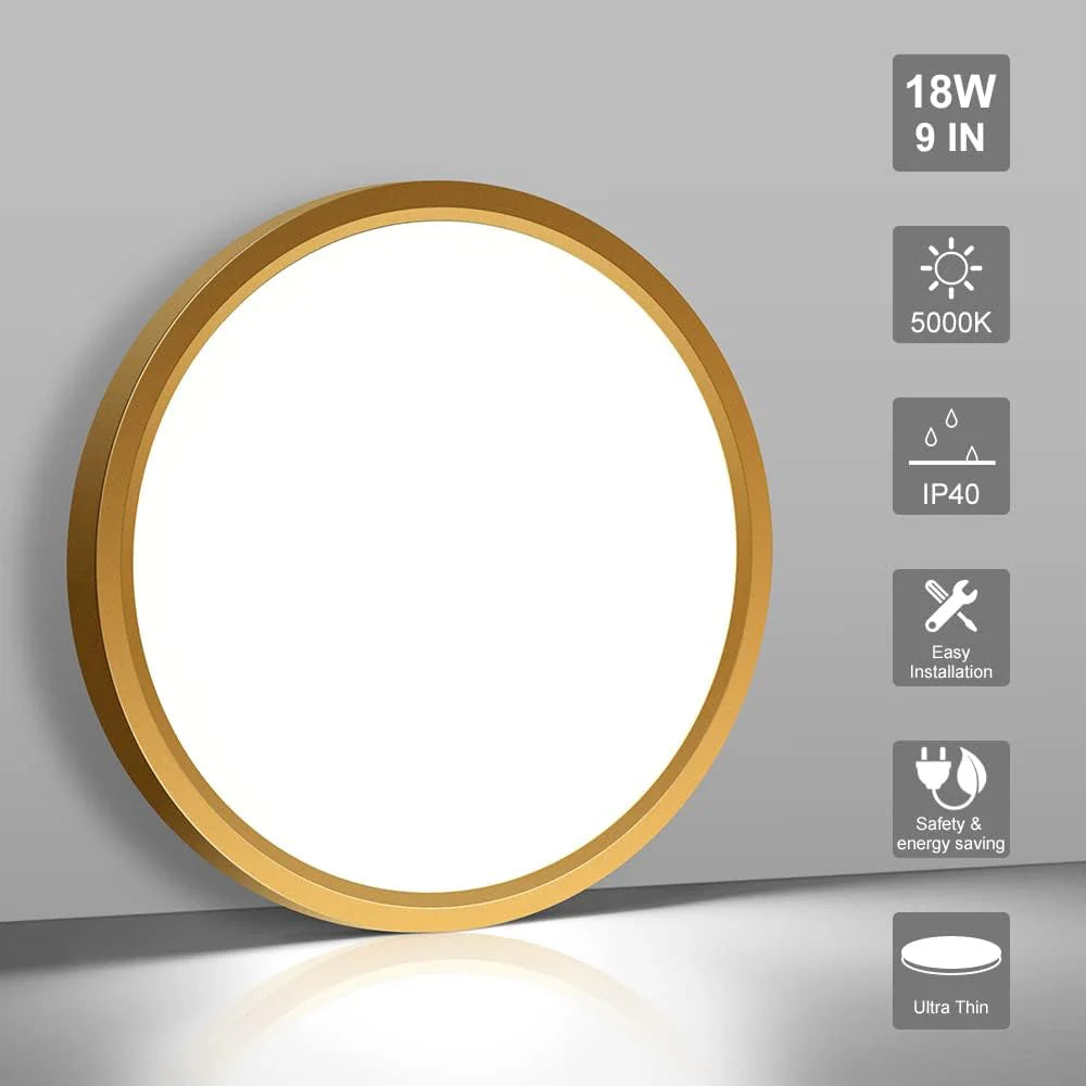 9 Inch 18W White / Gold Round Slim LED Ceiling Lights – AC 110–130V | 3000K / 4500K / 5000K / 6500K | Flush Mount Ceiling Light for Modern Home Lighting | 1-Pack – Local Stock (US)