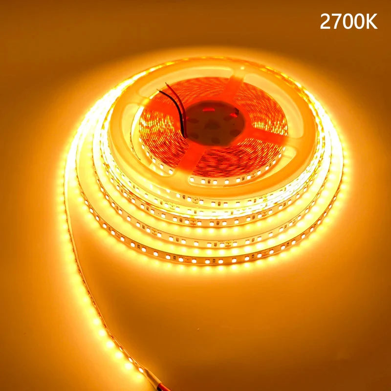 LightingWill DC12V SMD2835 Full Spectrum LED Strip Light 120LEDs/m 600 LEDs 16W/m, CRI 97+ High Density LED Tape 2700K–6500K, 8mm PCB IP00/IP67 for Kitchen Cabinet, Mirror, Bedroom, 5/50M