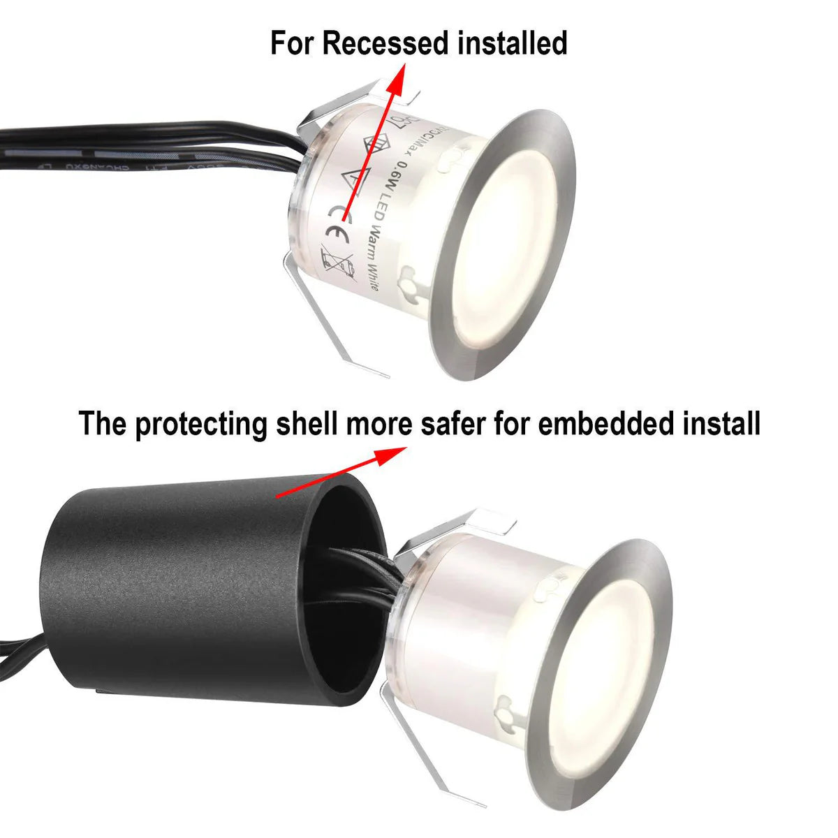 10/16-Pack Recessed LED Deck Lights – 0.6W Each | Warm White / Natural White | AC100–265V Input with Power Adapter | US / EU / UK / AU Plug Options | IP67 Waterproof Inground Step Lights Kit for Deck, Garden, Yard, Stairs & Pathway Lighting