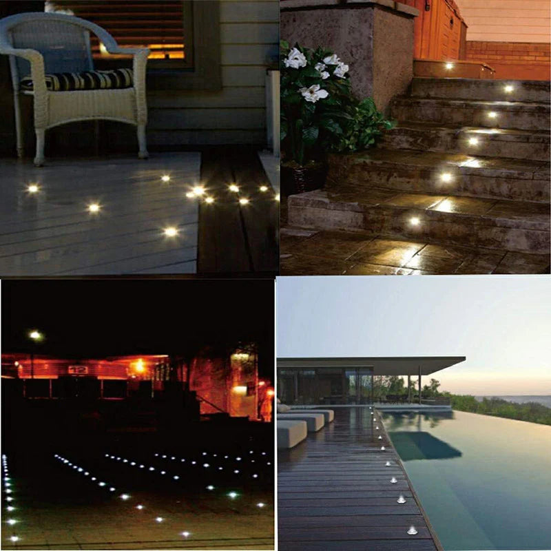 16-Pack Recessed LED Deck Lights – Warm White / Natural White | 0.6W Each | AC100–265V Input with Power Adapter | US / EU / UK / AU Plug Options | IP67 Waterproof Inground Step Lights Kit for Deck, Garden, Yard, Stairs & Pathway Lighting