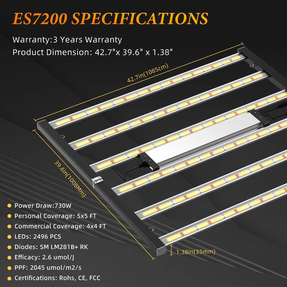 Foldable LED Grow Light - AC110-277V | 240W / 360W / 480W / 720W | Full Spectrum Grow Light for Indoor Commercial Plants | IP66 Waterproof | 0-10V Dimming | Included Hanging Rope, Dimmable Driver | Seedling, Veg & Bloom | US / EU / UK / AU Plug
