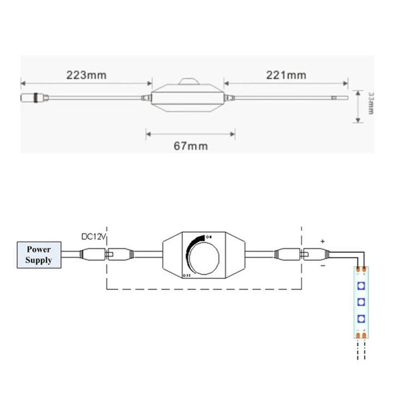LightingWill LED Strip Dimmer DC12V 24V 6A Rotary Switch LED Controller Black White for Single Color LED Strips