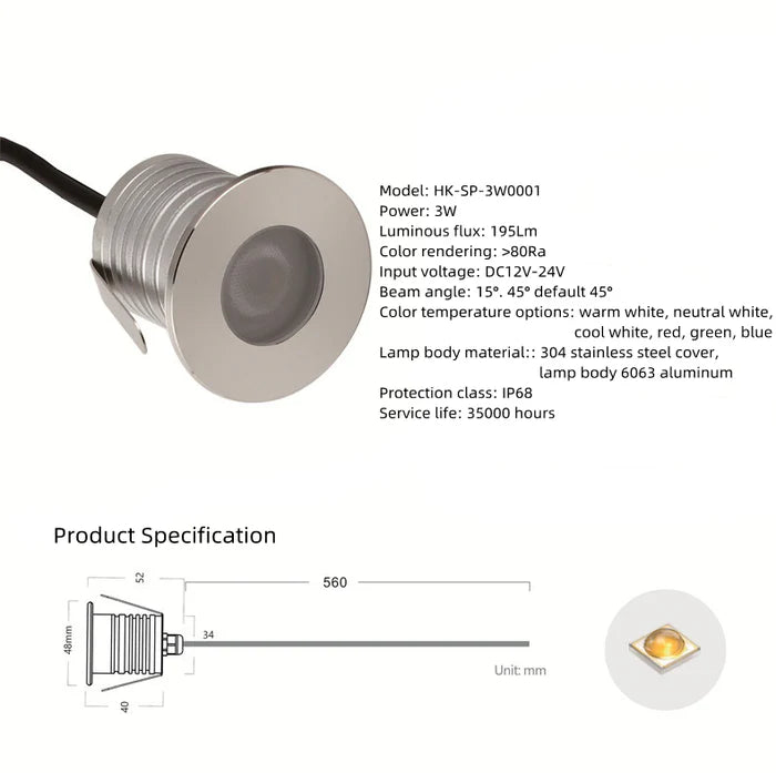 3W Single LED Underwater Lights – DC 12V / 24V Low Voltage | 3W | 304 Stainless Steel Round Submersible Lights | IP68 Waterproof | Warm White / Neutral White / Cool White for Pool, Fountain & Garden Landscape Lighting | 8 / 10-Pack