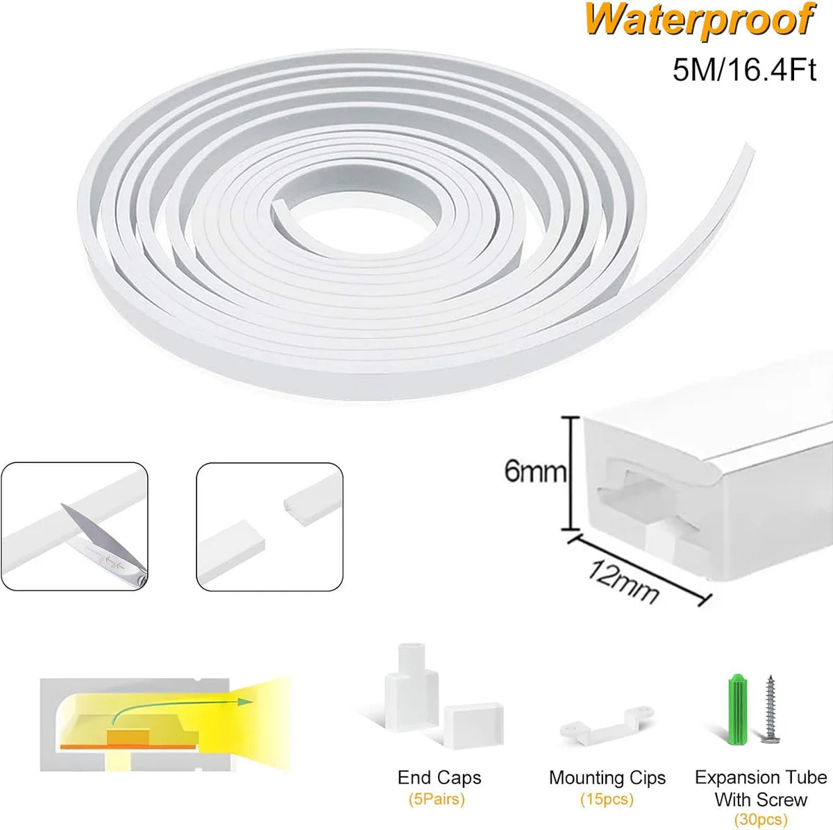 S0612 Side Edge Lighting Neon Light Housing – 6x12mm | Silicone LED Channel System | 8mm PCB Width | IP67 Waterproof | 16.4FT/5M*1/16.4FT/5M*5