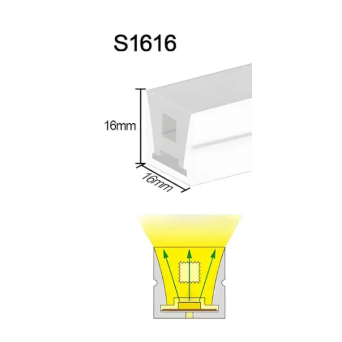S1616 Neon Light Housing – 16x16mm | Silicone LED Channel System | 12mm PCB Width | IP67 Waterproof |16.4FT/5M*1/16.4FT/5M*5