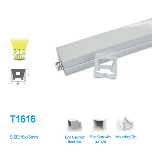 S-SE Series 16×16mm Side Emitting LED Neon Housing | 12mm PCB Width | S1616 Premium Neon Housing | IP67 Waterproof | 16.4FT/5M | Standard Install | Architectural Signage Lighting