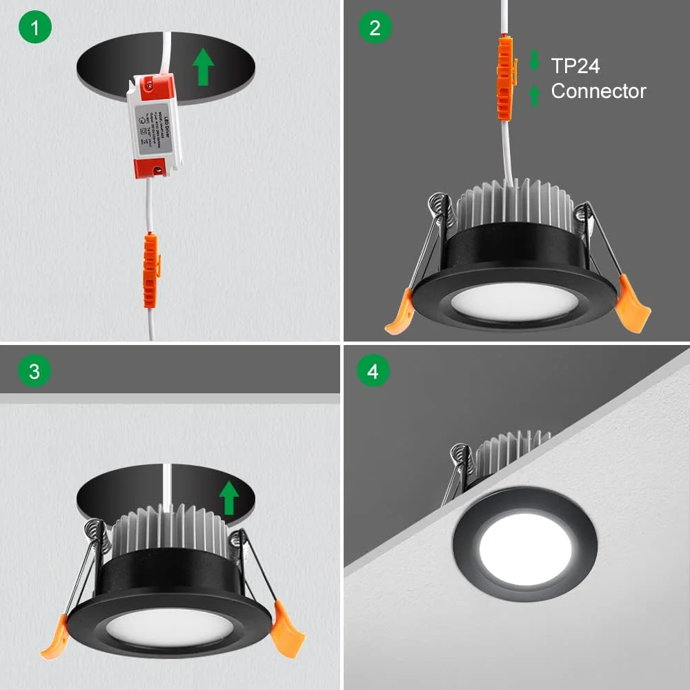 2Inch 5W Smart LED Recessed Downlight, WiFi Control, Dimmable RGB & CCT 2700-6500K, 100–240V, Black Housing, Compatible with Alexa and Google Home, 4/6/10-Pack, Modern Interior Accent Lighting