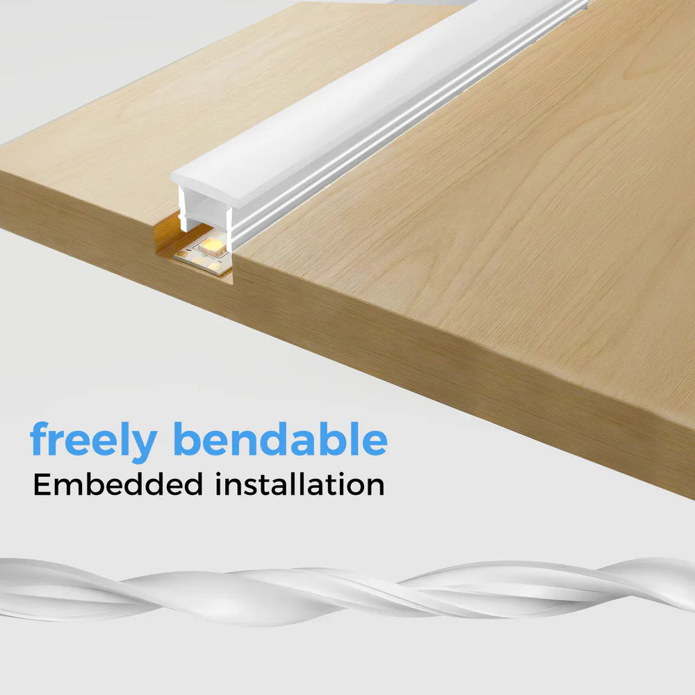 Q-TE Series 12×12mm Top Emitting LED Neon Housing | Max Strip Width ≤8mm | S1212 Silicone Neon Profile | 16.4FT/5M | Quick Install | Ceiling Cove Lighting