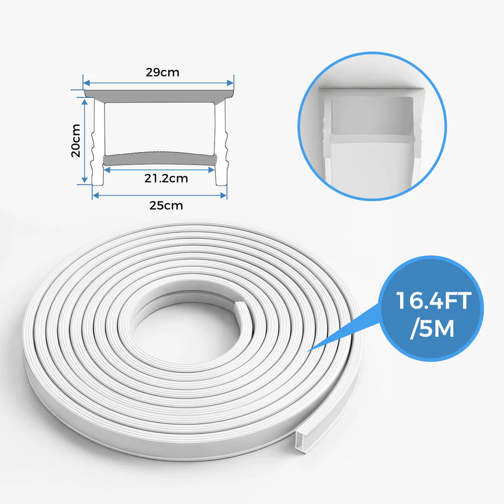 Q-TE Series 25×20mm Top Emitting LED Neon Housing | Max Strip Width ≤20mm | S2520 Architectural Neon Housing | 16.4FT/5M | Quick Install | Cabinet Bar Lighting