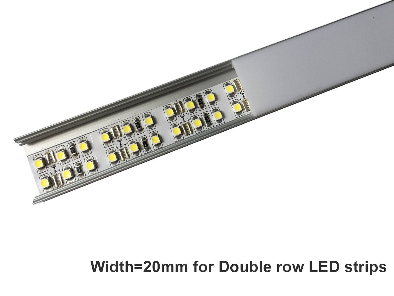 Silver U04 10x23mm U-Shape Internal Width 20mm LED Aluminum Channel System with Cover, End Caps and Mounting Clips Aluminum Extrusion for LED Strip Light Installations