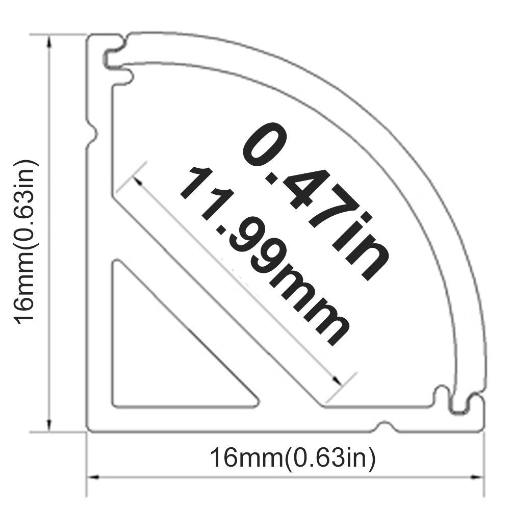 Black V02 16x16mm V-Shape Curved Cover Channel Internal Width 12mm Corner Mounting LED Aluminum Channel with End Caps and Mounting Clips Aluminum Profile