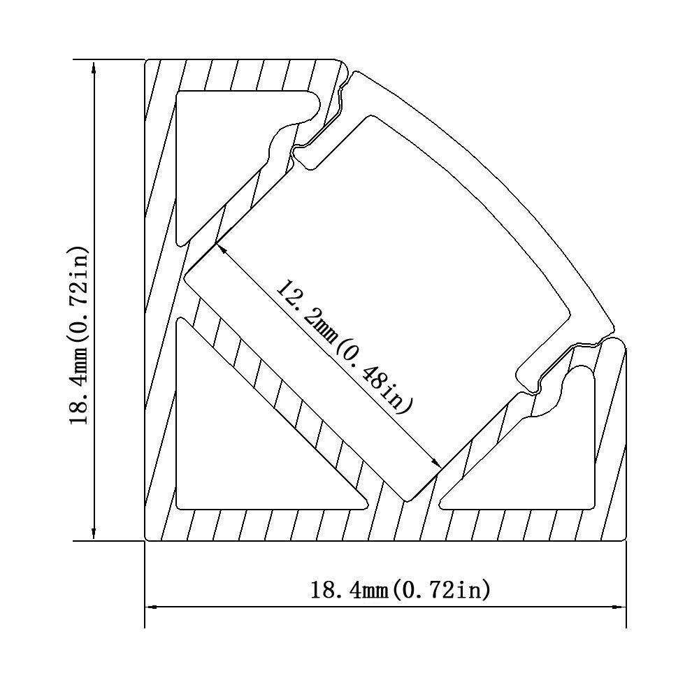 Silver V03 18x18mm V-Shape Internal Width 12mm Corner Mounting LED Aluminum Channel with Clear/Milky White Cover, End Caps and Mounting Clips for Flex/Hard LED Strip Light