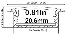 Black U03 10x30mm U-Shape Internal Width 20mm LED Aluminum Channel System with Cover, End Caps and Mounting Clips Aluminum Profile for LED Strip Light Installations